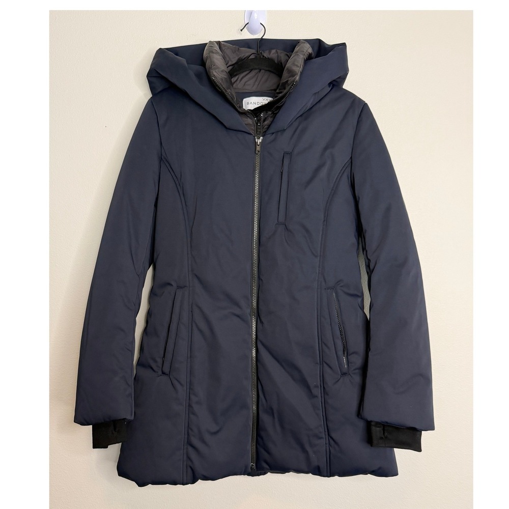 Sandova Women's Blue Hooded Puffer Coat Double Zip Layered Parka Jacket Large